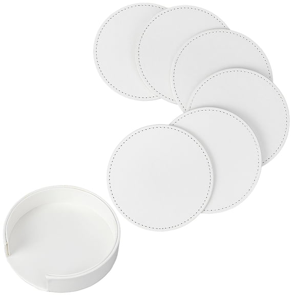6PCS White PU Leather Cup Holders 4 Inch Leather Round Drink Coasters Spill Protection Table Mats Handmade Non Slip Thermal Insulation Pads with Base for Glass Coffee Cup Mug Home Bar DIY