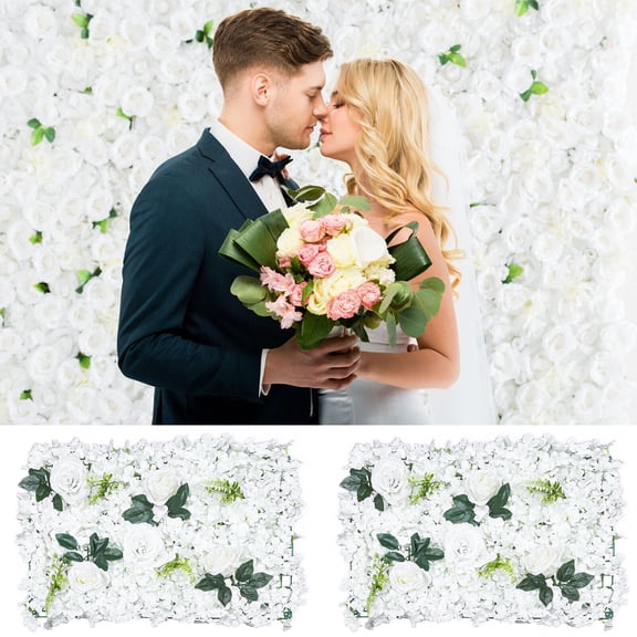 Artificial Flower Wall Panels Set of 6 White Silk Fabric Flowers with DIY Bendable Backing Pinhole Locking Panels for Wedding