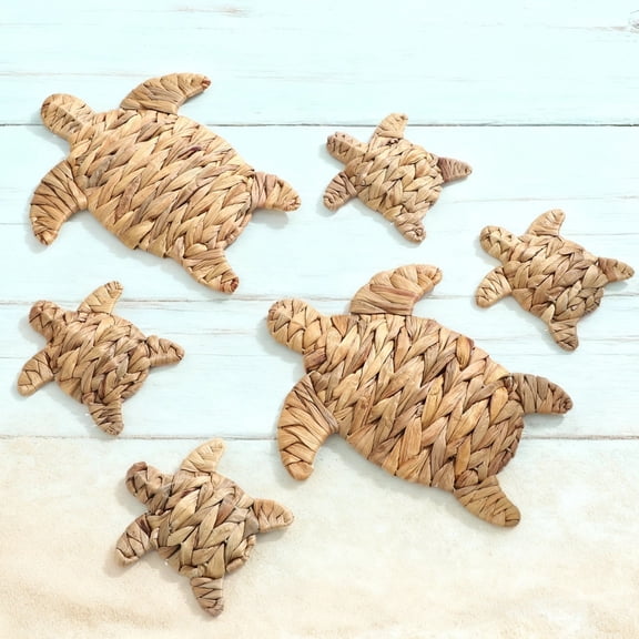 6PCS Wicker Sea Turtle Wall Decor, Rattan Coastal Wall Art for Beach-Themed Rooms, Nautical Ocean Style Hanging Sculpture, Sea Turtle Decorations for Bedroom