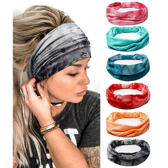 Dalrosia 6PCS Wide Boho Headbands for Women Non-Slip Headwraps Yoga Running Sports Workout Gym Turbans Bandana Headbands