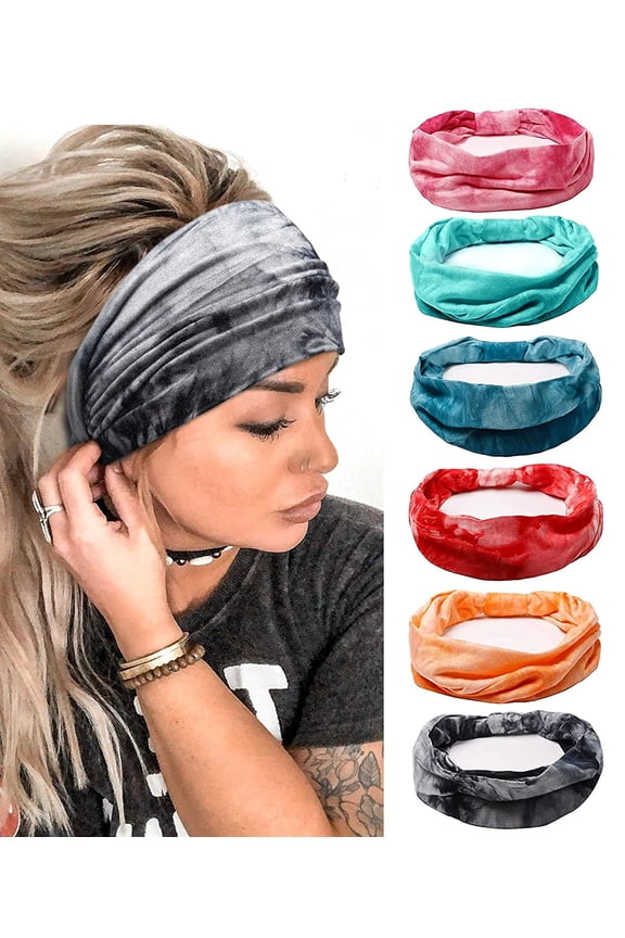 6PCS Wide Boho Headbands for Women Non-Slip Headwraps Yoga Running Sports Workout Gym Turbans Bandana Headbands