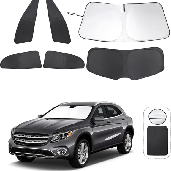6PCS Windshield Sun Shade Custom Fit for 2015-2020 Mercedes Benz GLA Accessories Foldable Sunshade Side Rear Window Shade Cover Full Set Privacy Protection Keeps Car Cool