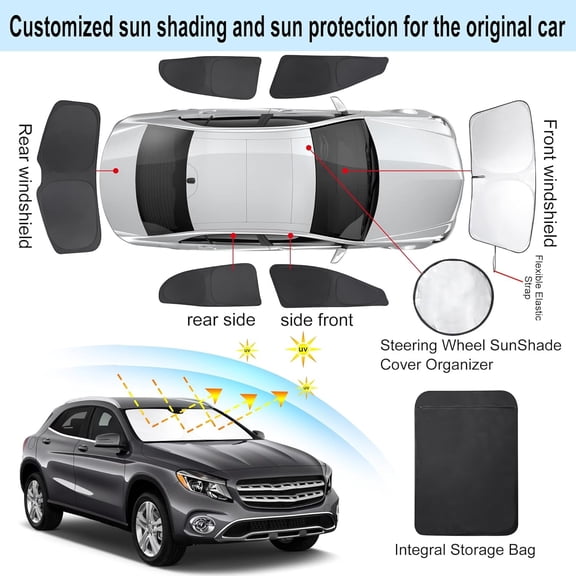 6PCS Windshield Sun Shade Custom Fit for 2015-2020 Mercedes Benz GLA Accessories Foldable Sunshade Side Rear Window Shade Cover Full Set Privacy Protection Keeps Car Cool