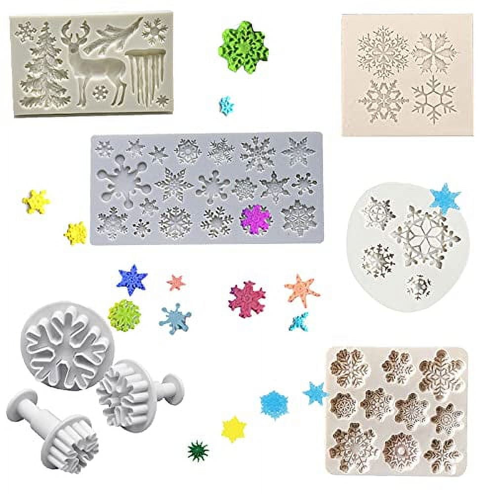6PCS Winter Snowflake Fondant Molds, Silicone Baking Mold Chocolate Dessert  Molds, for DIY Fondant Baking Cooking Candy Polymer Clay Resin Mold  Christmas Cake Decorations Frozen Party Supplies Gray 