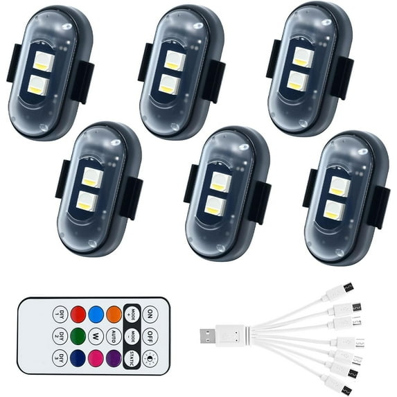 6PCS Wireless LED Lights for car,with Remote Control, high Brightness Wireless led Strobe Light 8 Colors USB Charge IP65 Waterproof Anti-Collision for Car Motorcycle Aircraft Bike (6)
