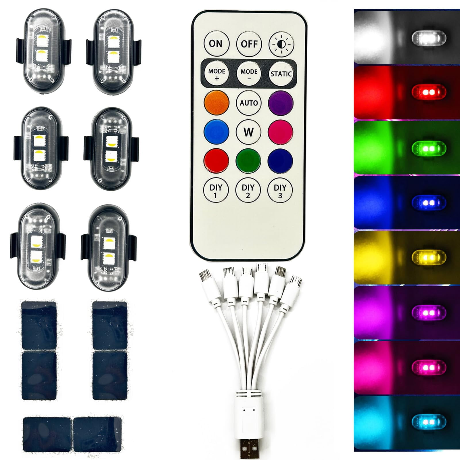 8PCS Wireless LED Lights For Car With Remote – 8 Colors, USB Rechargeable, IP65 Waterproof Strobe Lights For Cars, Motorcycles, Bikes