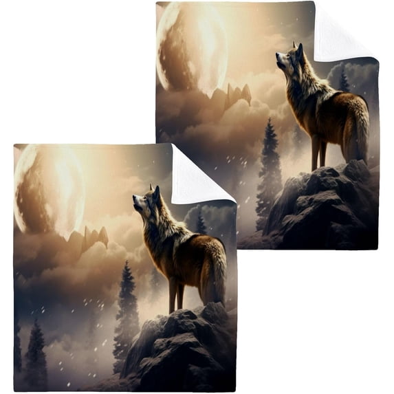 6PCS Wolf Towels Cotton Washcloths Set,Quick Drying & Absorbent Soft Bathroom Hand Towel Lightweight & Portable Fingertip Towel Decor Gift