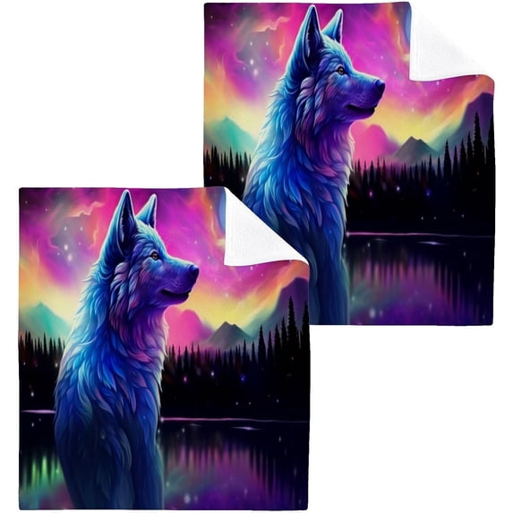 6PCS Wolf Towels Cotton Washcloths Set,Quick Drying & Absorbent Soft Bathroom Hand Towel Lightweight & Portable Fingertip Towel Decor Gift