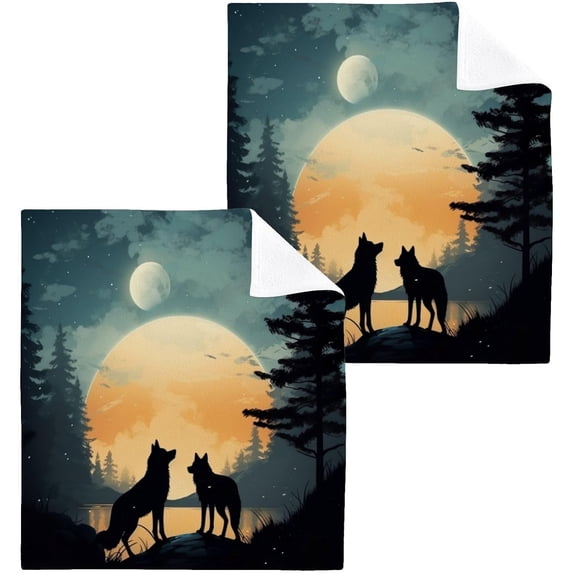 6PCS Wolf Towels Cotton Washcloths Set,Quick Drying & Absorbent Soft Bathroom Hand Towel Lightweight & Portable Fingertip Towel Decor Gift