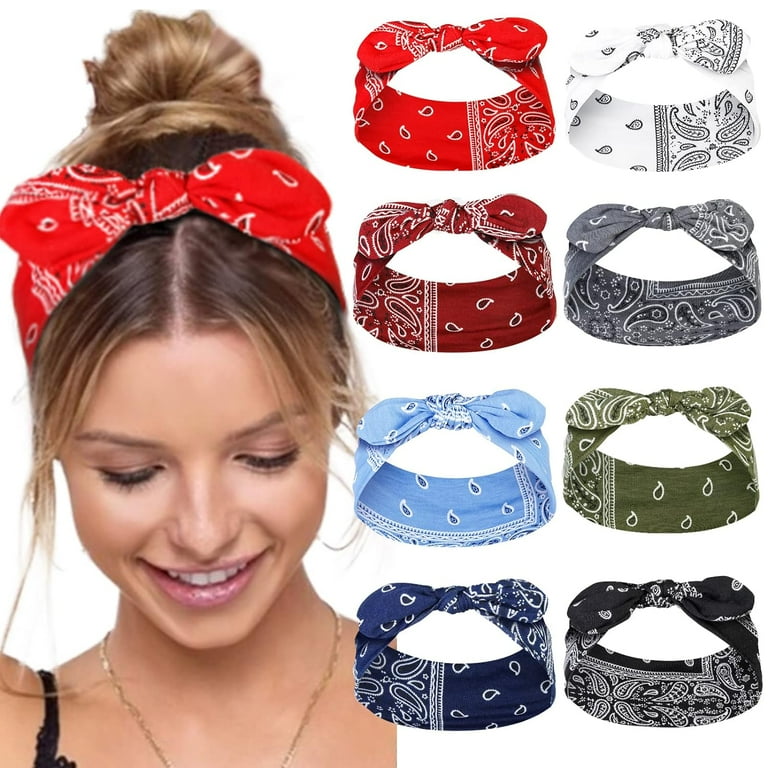 6PCS Women Bandana Headband with Bow Paisley Cute Summer Hair