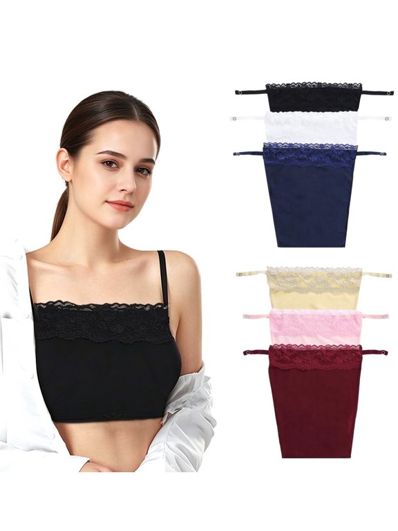 6PCS Women Lace Clip-On Modesty Panels for Low Neckline Dresses, Mock Camisole Bra Insert Overlay Vest, Anti Peep Invisible Cleavage Cover