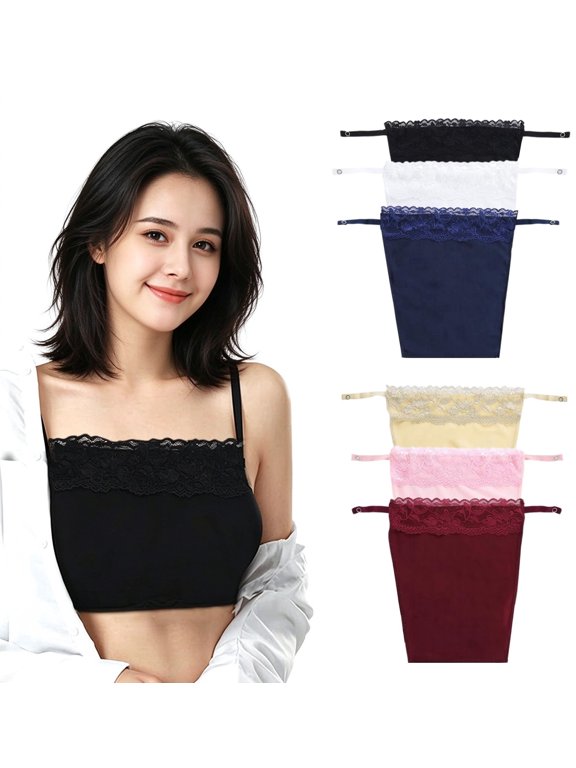 6PCS Women Lace Modesty Panels for Low Cut Tops, Clip-On Mock Camisole Bra Insert Overlay Vest, Anti Exposure Invisible Cleavage Cover Up for Dresses