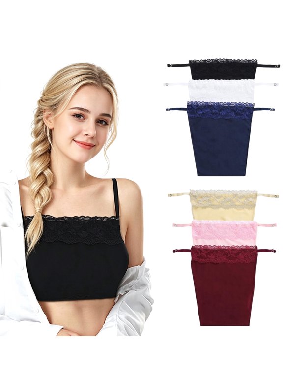 6PCS Women's Modesty Panels for Low Neckline Tops, Lace Clip-On Mock Camisole Bra Insert Overlay Vest, Anti Exposure Invisible Cleavage Cover Up