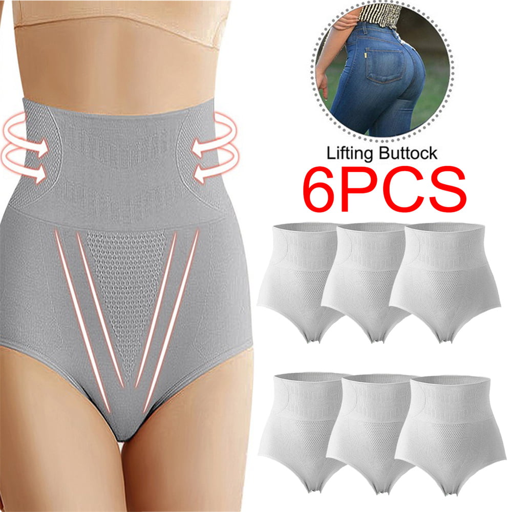 6PCS Women's Panties High Waist Flat Belly Panties Body Shaping Underwear  Comfort Postpartum Abdominal Pants Briefs-Skin color,L 