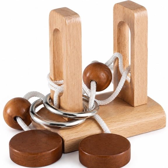6PCS Wooden Brain Teaser Puzzles, 3D Rope Challenge Game, Wooden Sticks & Rings Puzzle, Brain Lock Luban Lock, Puzzle Games for Problem Solving, Rope Puzzle & Brain Teaser Games for Family Fun