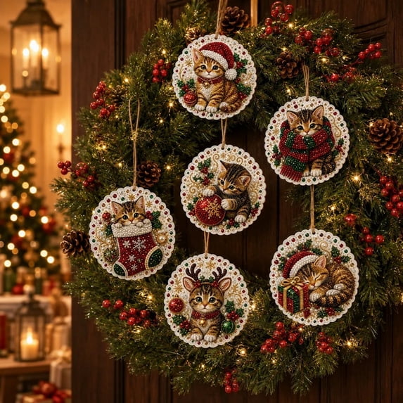 6PCS Wooden Christmas Ornaments DIY Pearl Art Kits for Adults, Hanging Diamond Art Christmas Ornaments Set with Pearls, Special-Shaped Gems & Jute Twine, Christmas Decor Craft