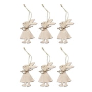 6PCS Wooden Easter Rabbit Hanging Decor Adorable Wooden Rabbit Hanging Pendant Cartoon Wood Rabbit Crafts Pendants Creative Bunny Wooden Pendant Decor Chic Easter Wood Rabbit Pendants