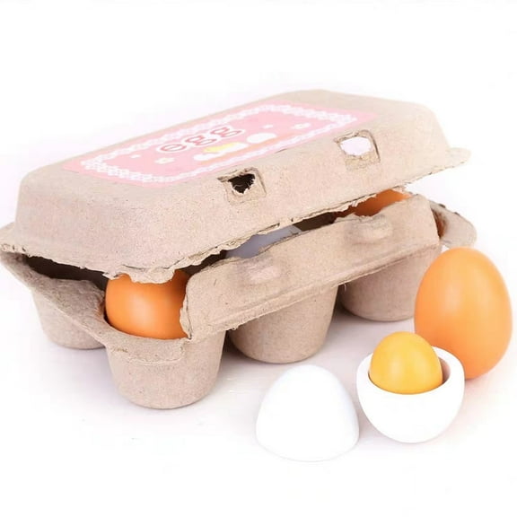 6PCS Wooden Eggs Yolk Pretend Play Kitchen Food Cooking Kids Children Baby Toy Easter Graduation Party Decor, Basket Filler