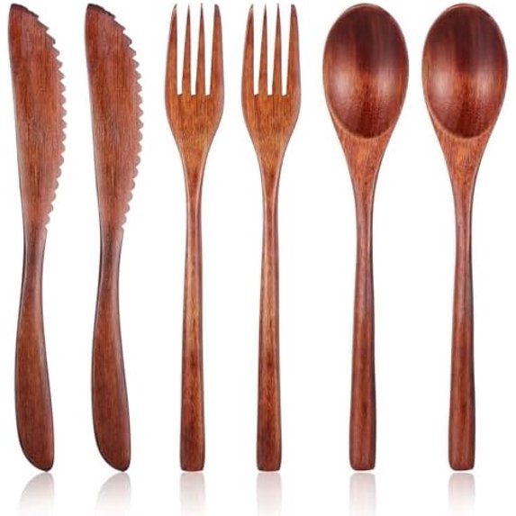 Ideashop Wooden Cutlery Set – 16-Piece Reusable Utensils With Knives, Forks, Spoons, Chopsticks & 4 Storage Pouches