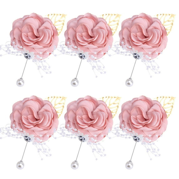 6PCS Wrist Corsage Rose Bridesmaid Wedding Flowers Prom Corsage And Boutonniere Set for Wedding Party Prom Groom Bridal