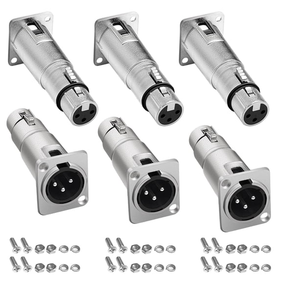 (6PCS) XLR Connector Adapter [New Version 2025] D Type XLR Male Panel Mount to Female Connector D Type Connector Pass Through Solderless Connectors 3 Pin for Audio Equipment With Screws Set