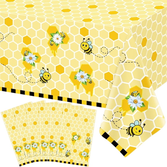 6PCS Yellow Bee Tablecloth Bees Table Covers Sweet as Can Bee Table Cloth Honey Bee Day Tablecloths for Yellow Bees Theme Baby Shower Birthday Party Decoration 86X51IN