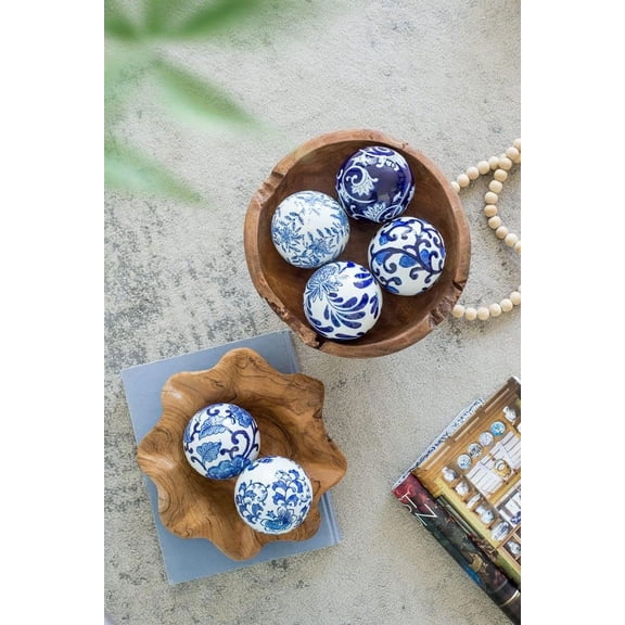 6PCS blue, white, blue and white porcelain balls, Chinese style decorations, 2.4-inch ceramic hanging balls, suitable for home decoration.
