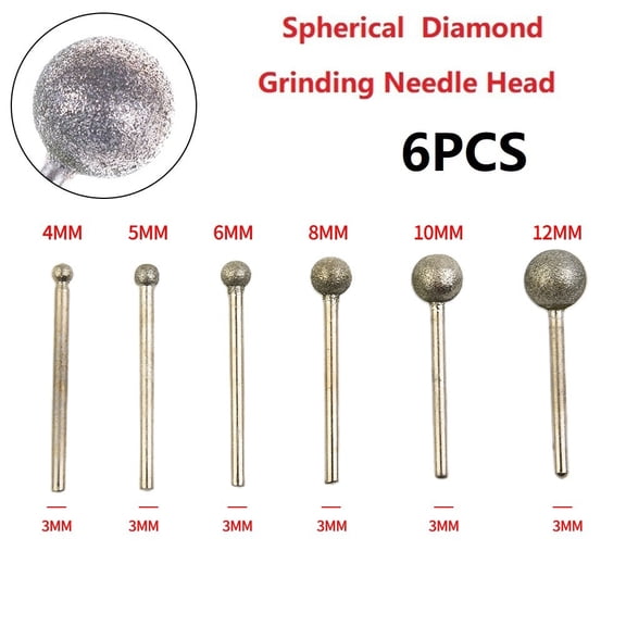 6PCS emery Round Ball Burr Drill Bit Set For Carving Engraving Drilling 4-12mm