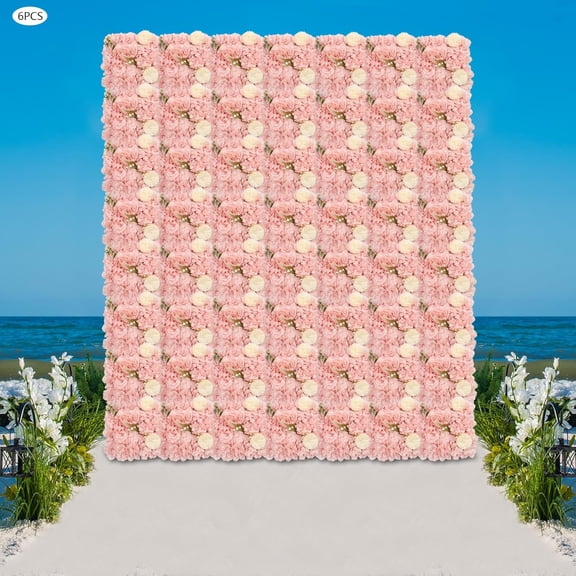 6PCs 15 * 15in Flower Wall Panel, 3D Artificial Flower Wall Background Silk Rose Mat for Wedding Backdrop Decor, Photo Backdrop Floral Wall DIY Arrangement (Soft Pink)