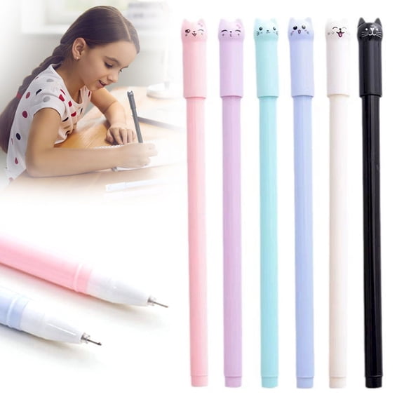 6PCs Gel Ink Pen Set Cute Cat Head Pens, Creative for Stationery Prize (2ml)