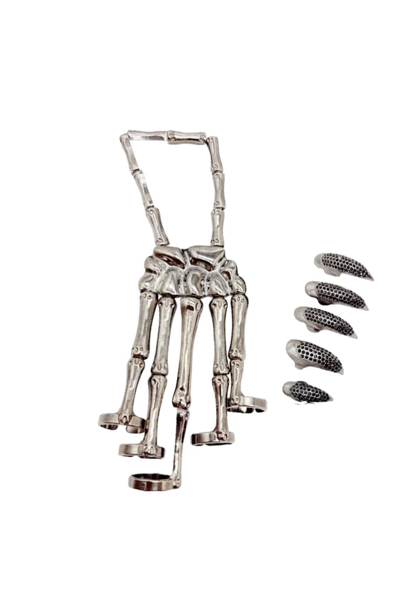 6PCs Gothic Punk Jewelry Set Skeleton Rings And Adjustable Wristband For Alternative Hip Hop Styles Accessories
