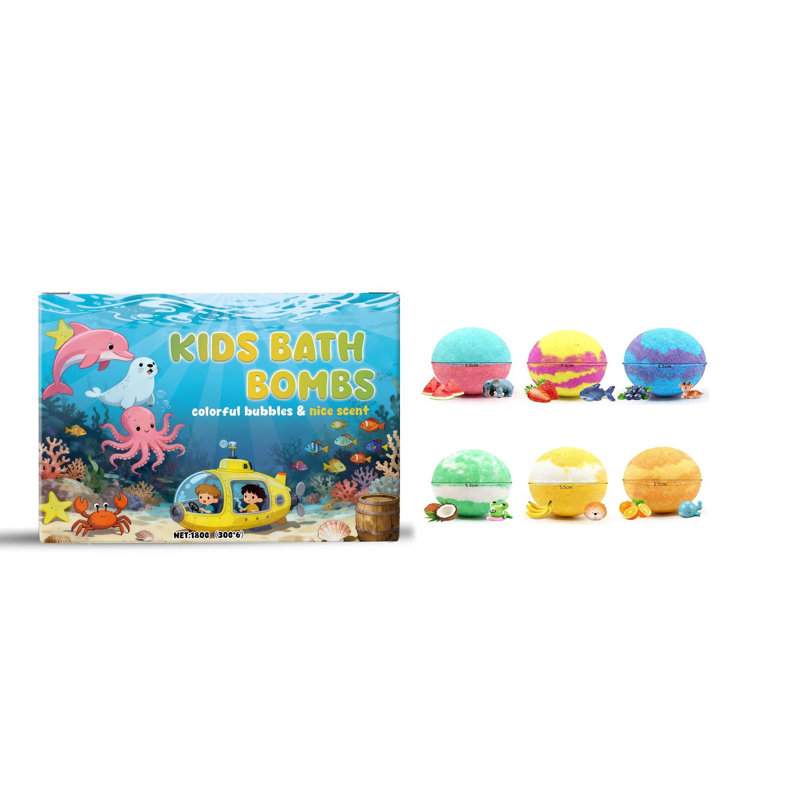 6PCs Ocean Theme Bath Bombs Box Set,Natural Mega Bubble with Surprise Toy,Essential Oil Bubble for Women,Mother Birthday Gifts Inside,Fun and Bright Colors Bubble Set,Ideal Stuffers For Family