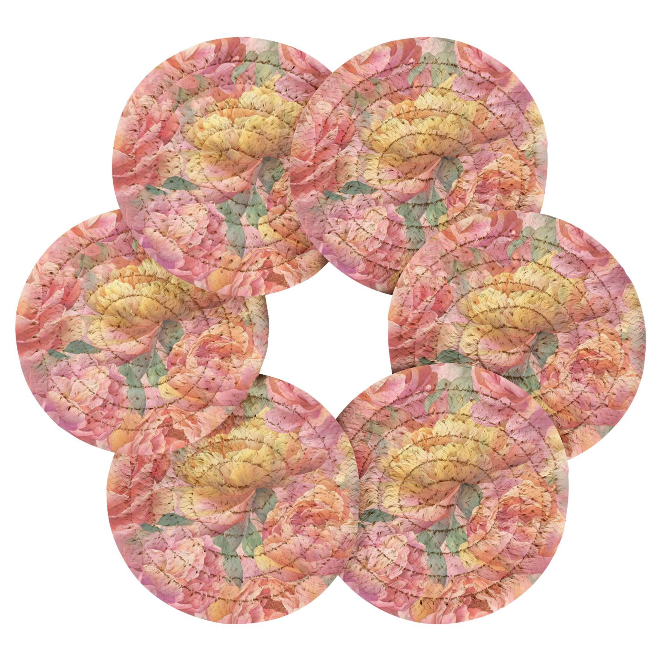 6PCs Round Coasters Set Heat Resistant Washable Kitchen Table ...