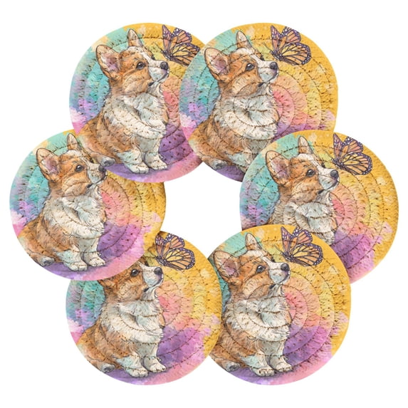 6PCs Round Coasters Set Heat Resistant Washable Kitchen Table ...