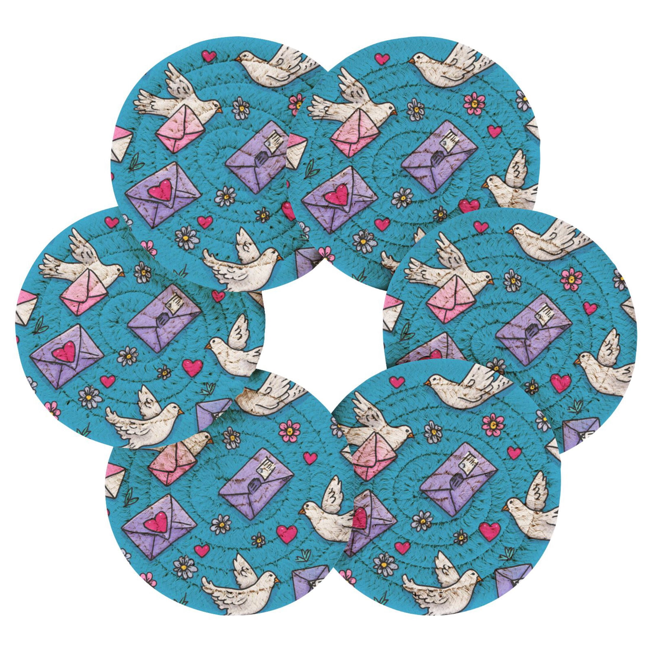 6PCs Round Coasters Set Heat Resistant Washable Kitchen Table ...