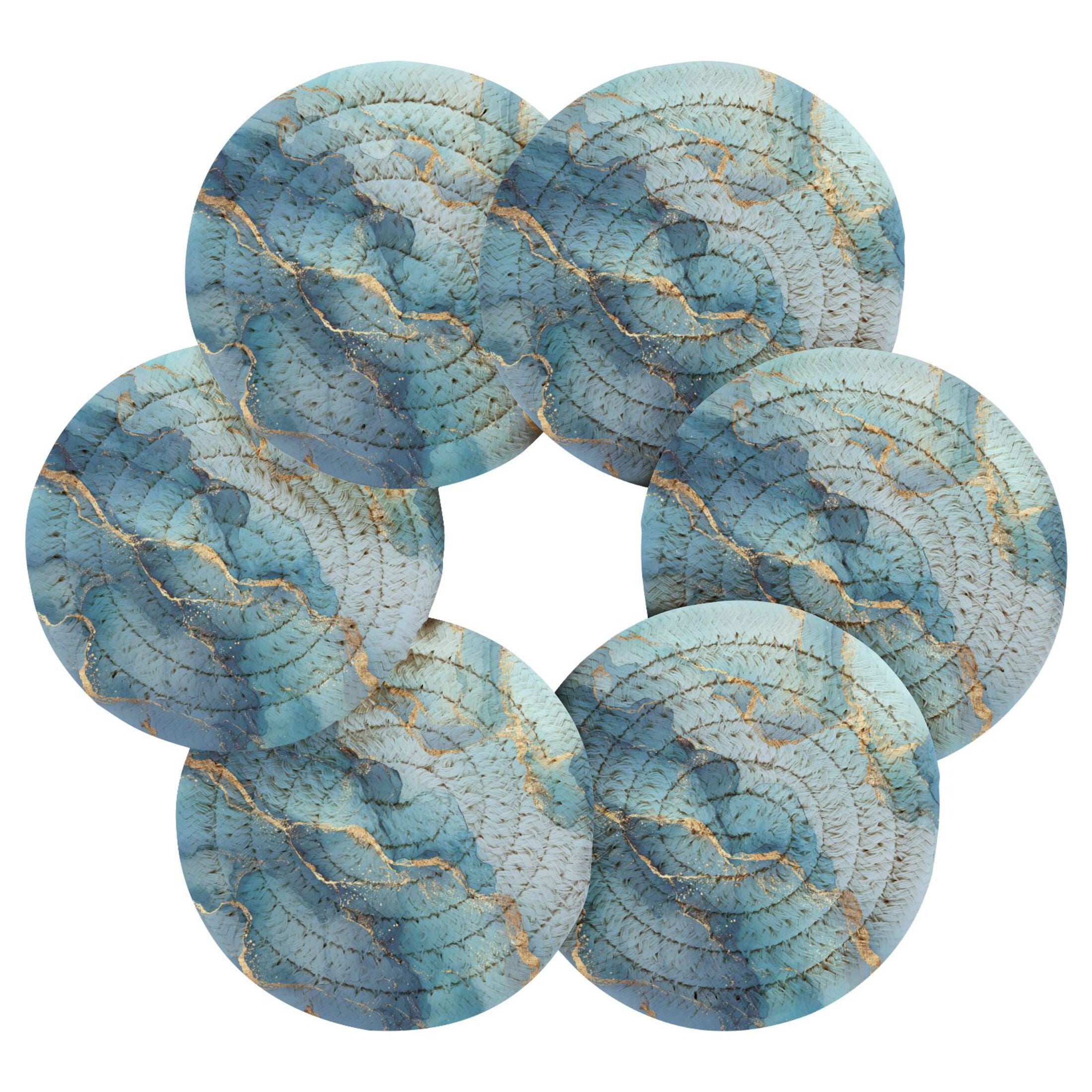 6PCs Round Coasters Set Heat Resistant Washable Kitchen Table ...