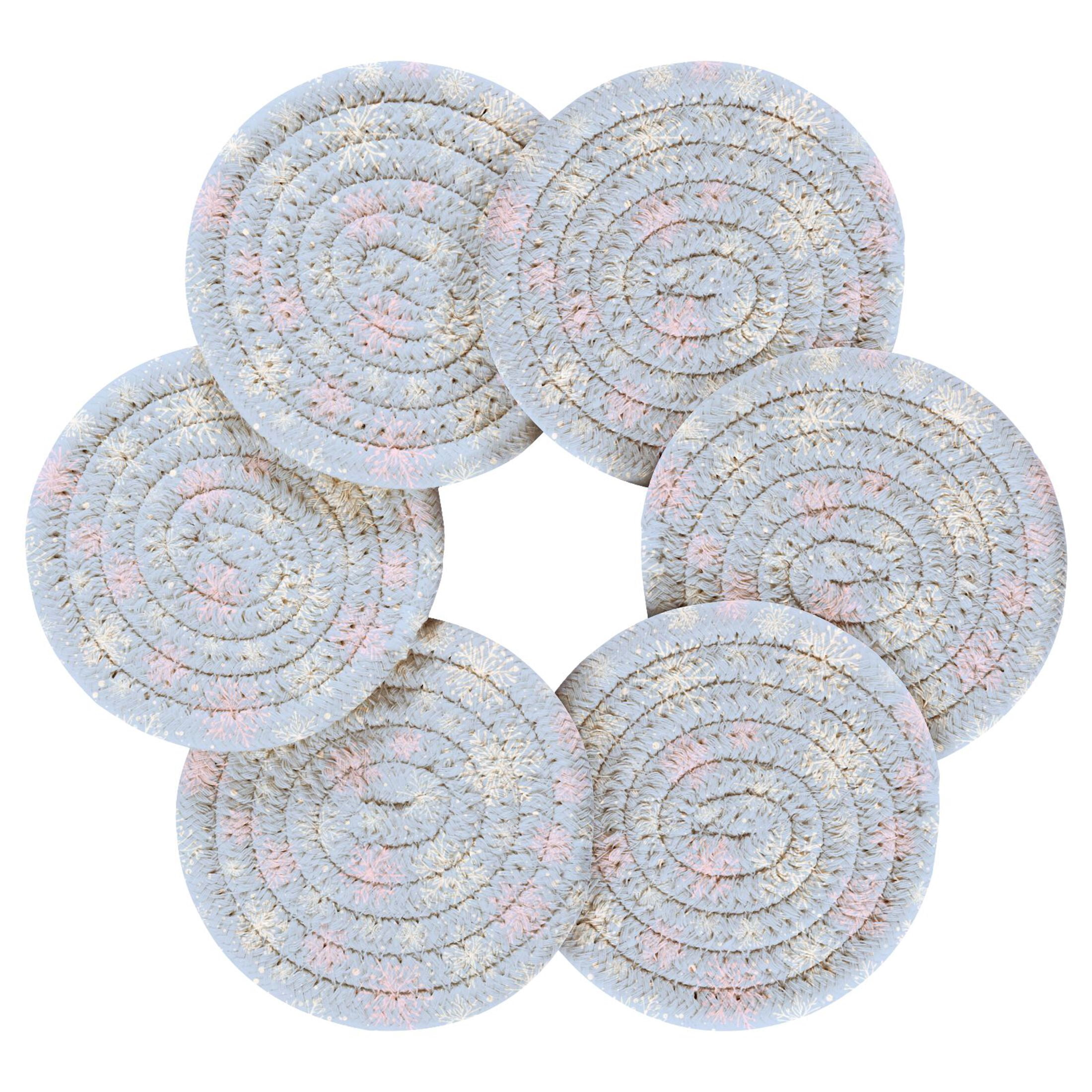 6PCs Round Coasters Set Heat Resistant Washable Kitchen Table ...