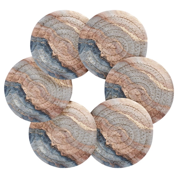 6PCs Round Coasters Set Heat Resistant Washable Kitchen Table Decorations with Storage Rack Pastel Agate Gilded Veil