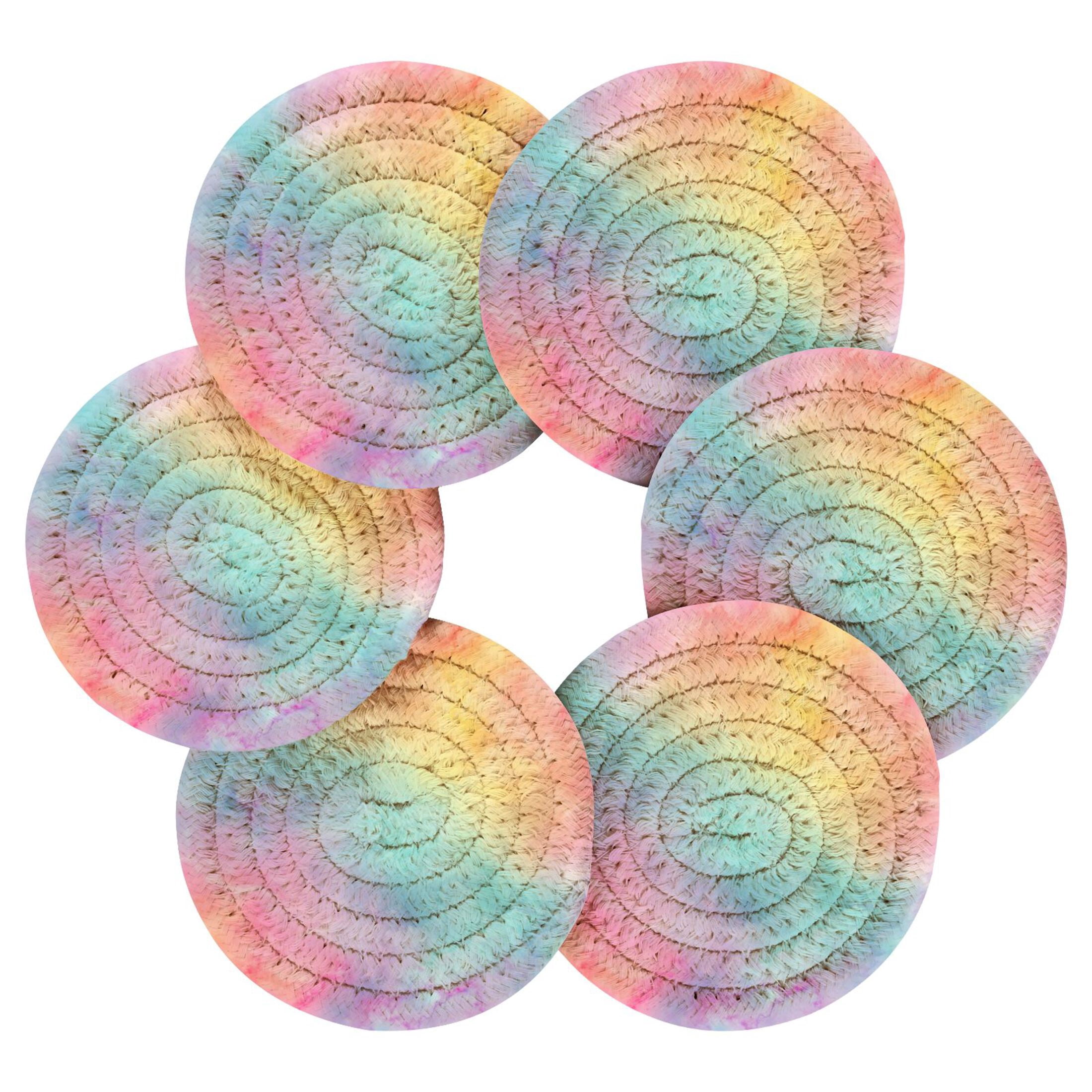 6PCs Round Coasters Set Heat Resistant Washable Kitchen Table ...