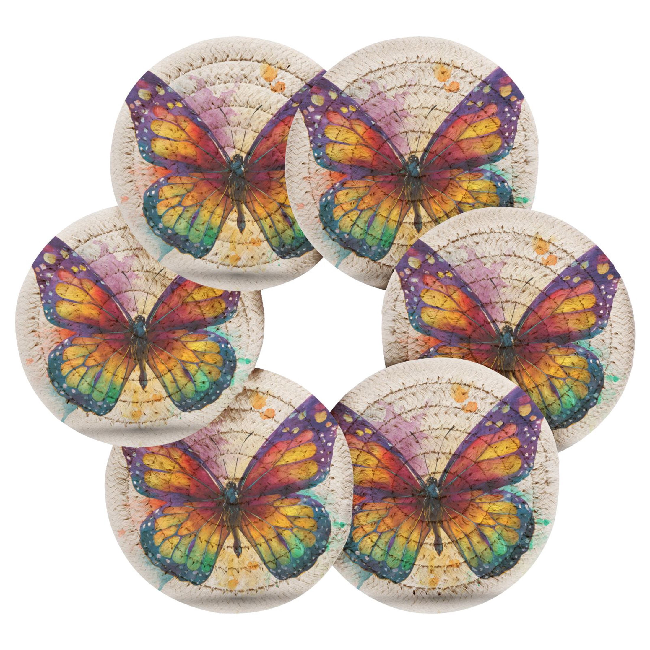6PCs Round Coasters Set Heat Resistant Washable Kitchen Table ...