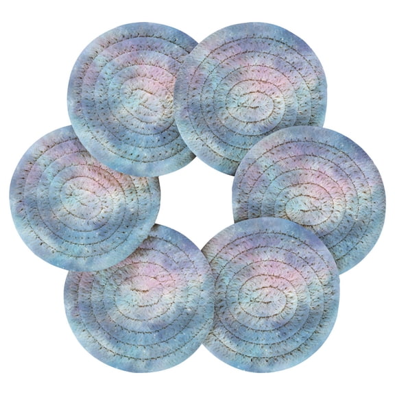 6PCs Round Coasters Set Heat Resistant Washable Kitchen Table Decorations with Storage Rack Seamless Cosmic Texture Design