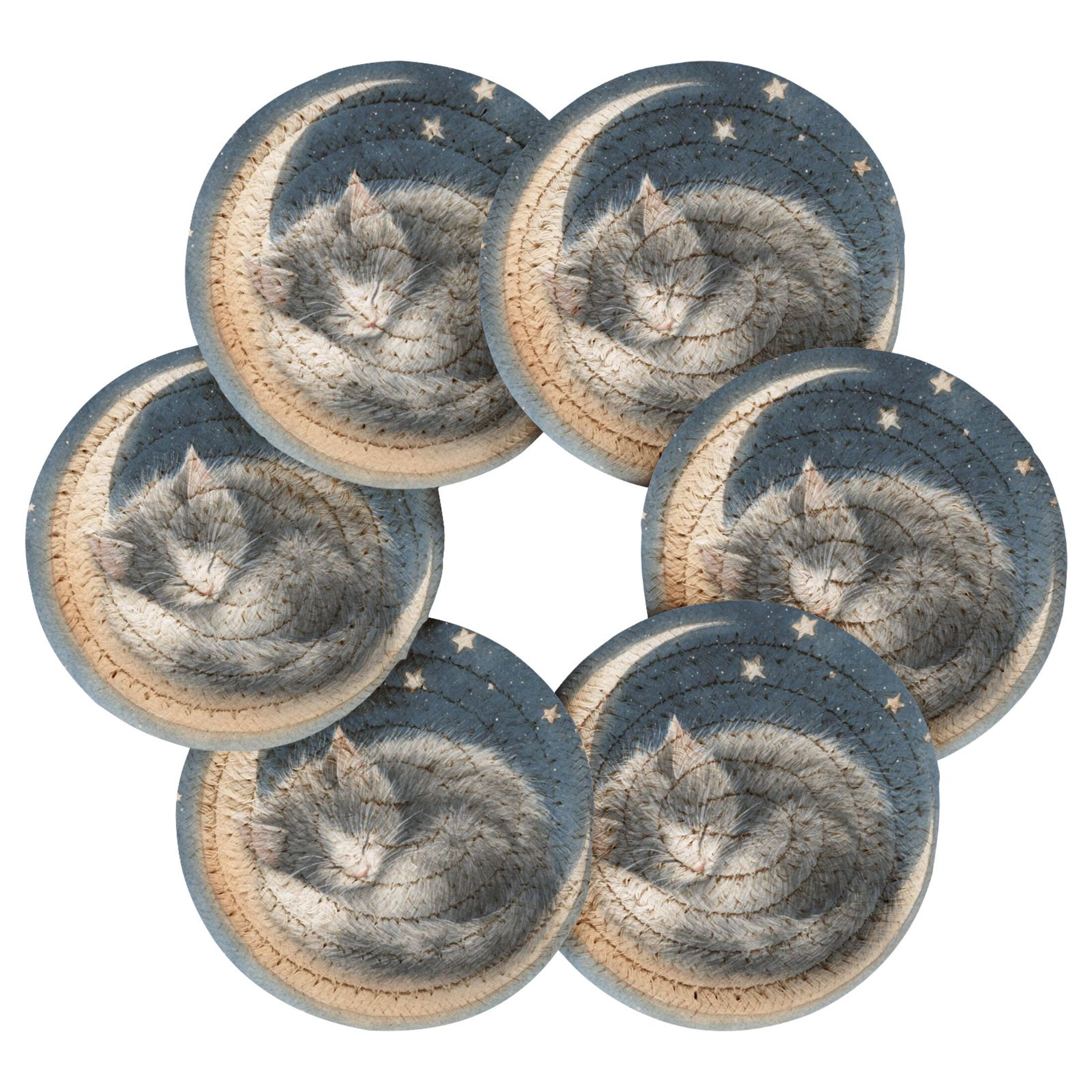 6PCs Round Coasters Set Heat Resistant Washable Kitchen Table ...