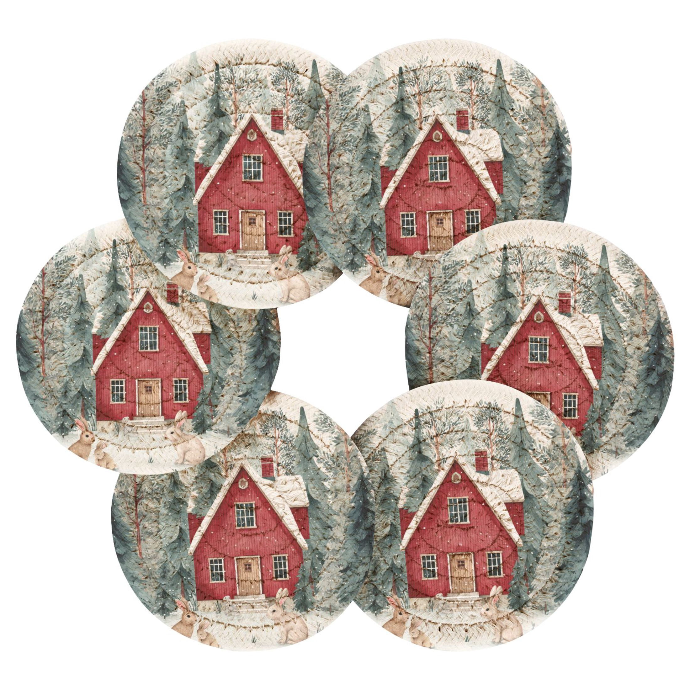 6PCs Round Coasters Set Heat Resistant Washable Kitchen Table ...