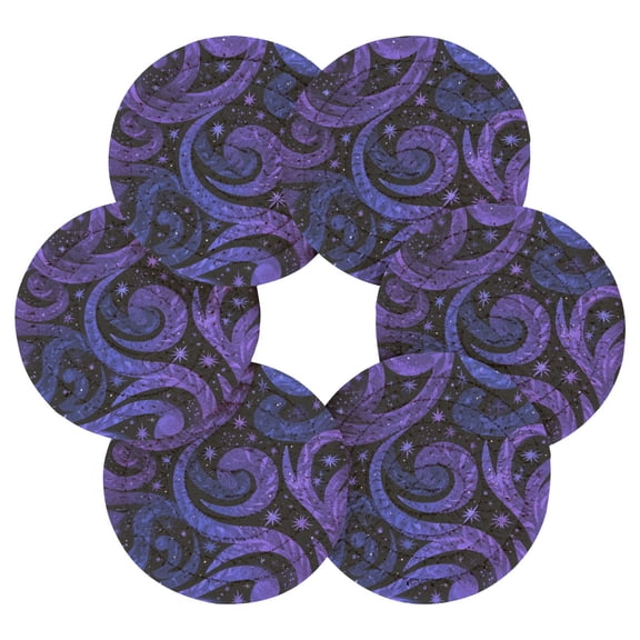 6PCs Round Coasters Set Heat Resistant Washable Kitchen Table Decorations with Storage Rack Starry Night Cosmic Swirl Design