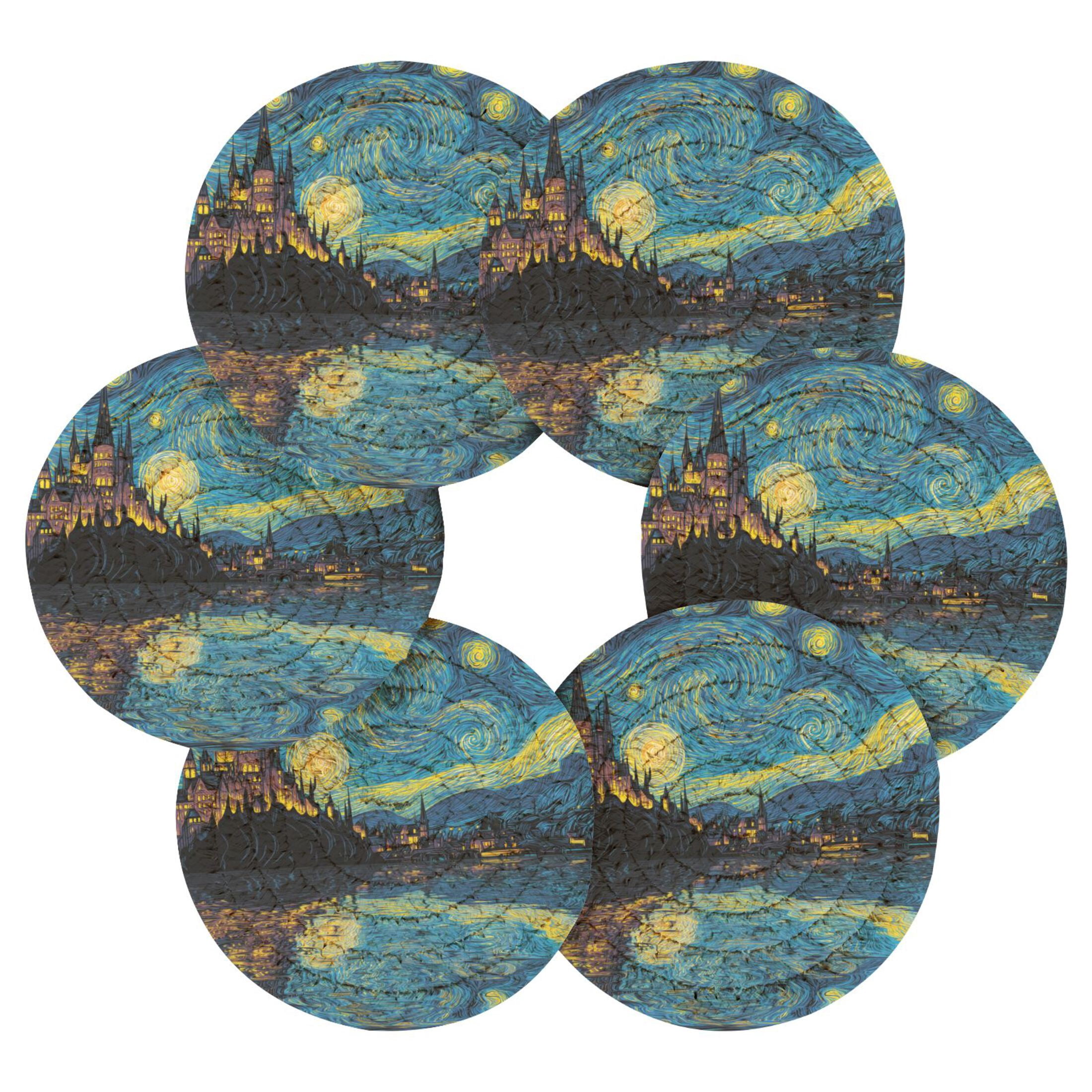 6PCs Round Coasters Set Heat Resistant Washable Kitchen Table ...