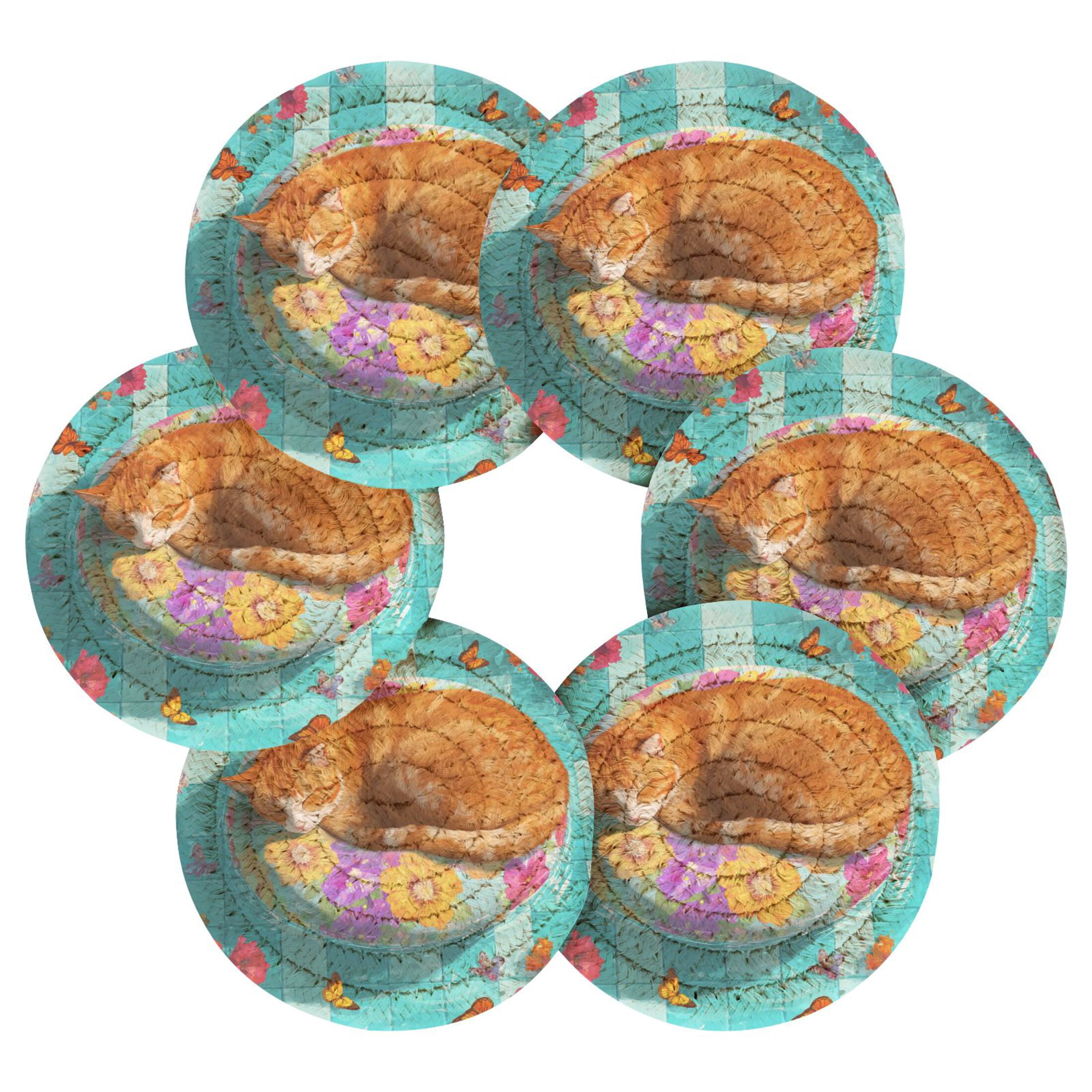 Pool Coasters 6PCs Round Coasters Set Heat Resistant Washable Kitchen Table ...