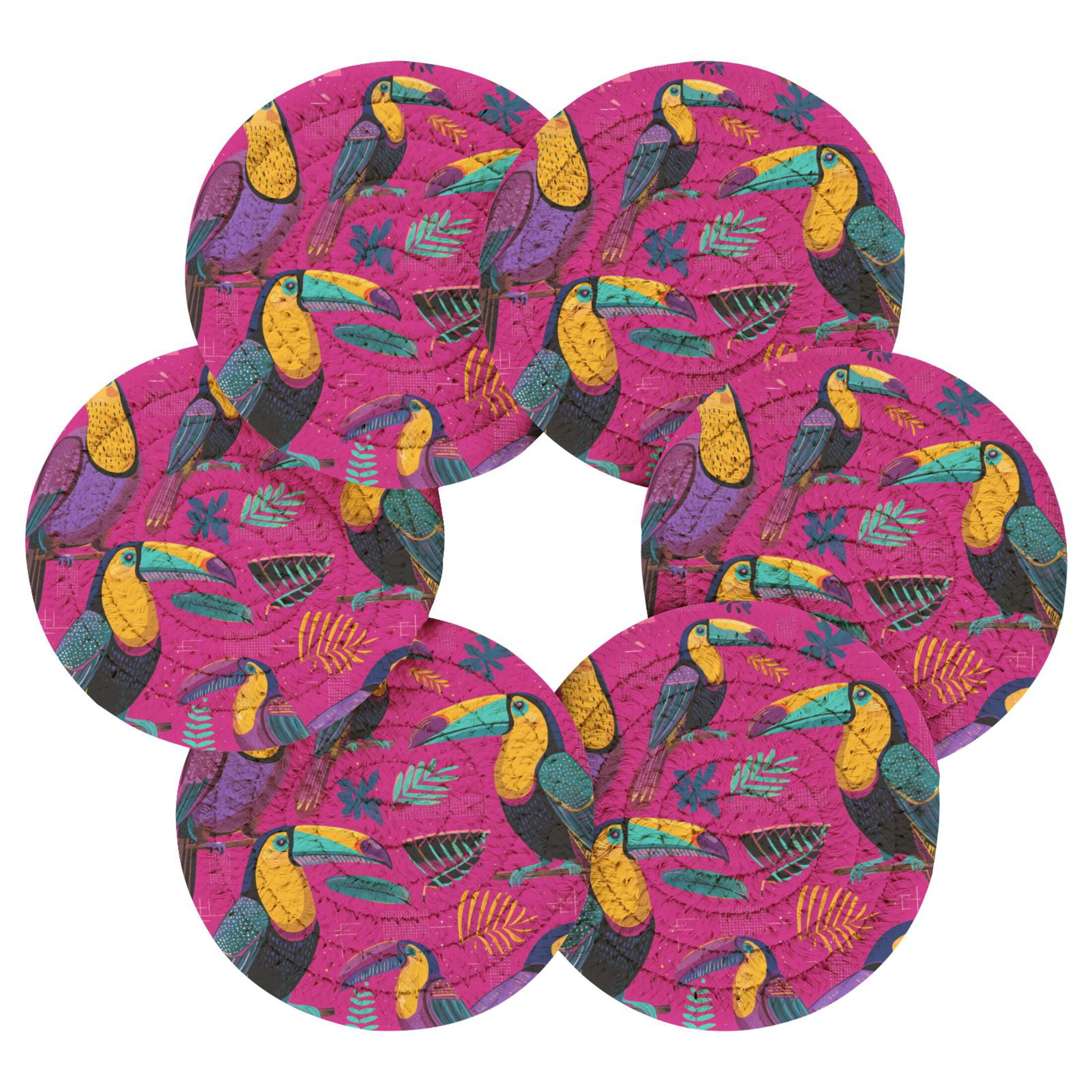 6PCs Round Coasters Set Heat Resistant Washable Kitchen Table ...