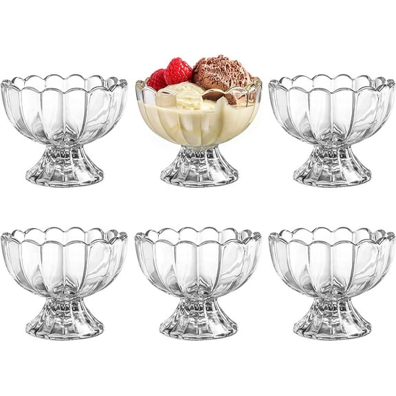 6PCs Set 5oz Small Cute Footed Tulip Glass Dessert Bowls/Cups - Perfect for Dessert, Sundae, Ice Cream, Fruit, Salad, Snack, Cocktail, Condiment, Trifle and Christmas Holiday Party (Clear)