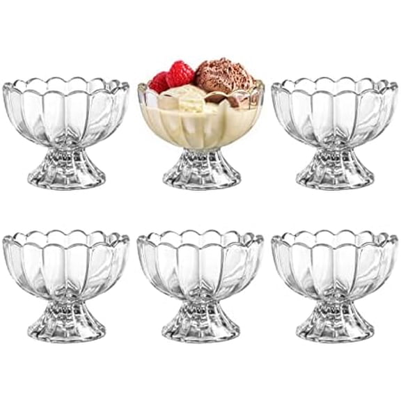 6PCs Set 5oz Small Cute Footed Tulip Glass Dessert Bowls/Cups - Perfect for Dessert, Sundae, Ice Cream, Fruit, Salad, Snack, Cocktail, Condiment, Trifle and Christmas Holiday Party (Clear)