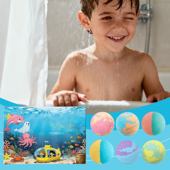6PCs Splashing Surprise Bath Ball Set,Toy Inside Fizzies,Natural Sea Salt Balls for Kids' Fun Bath Time